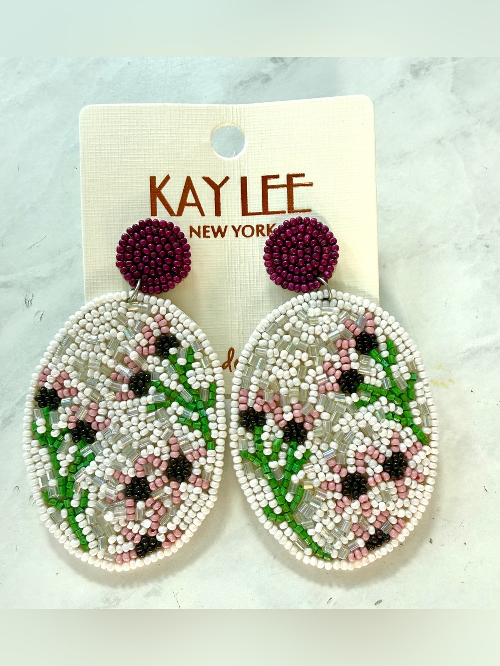 (NWT) Kay Lee New York Handmade Floral Seed Bead Statement Earrings